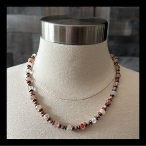 Handcrafted natural gemstone beaded Necklace 19” Pyrite Rhodonite Phantom Quartz